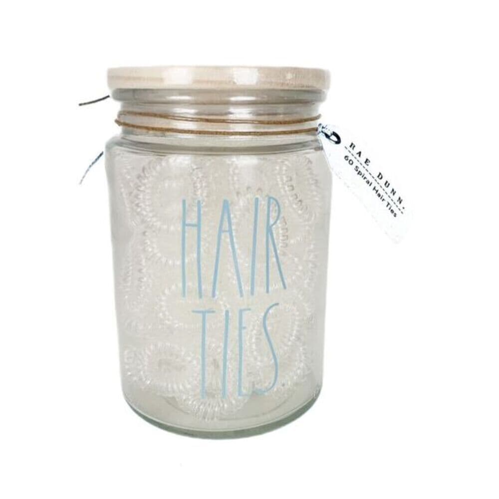NWT Rae Dunn Hair Ties Jar Blue Daisy Lid with 60 Count Spiral Hair Ties - Thumbnail 5