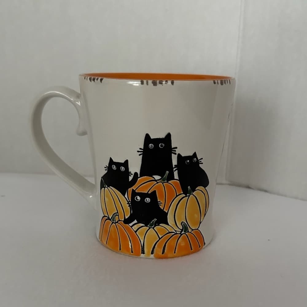 NWOT Black Cats Pumpkins Halloween Ceramic Mug Spectrum Designz Spooky Cute Gift - Thumbnail 3