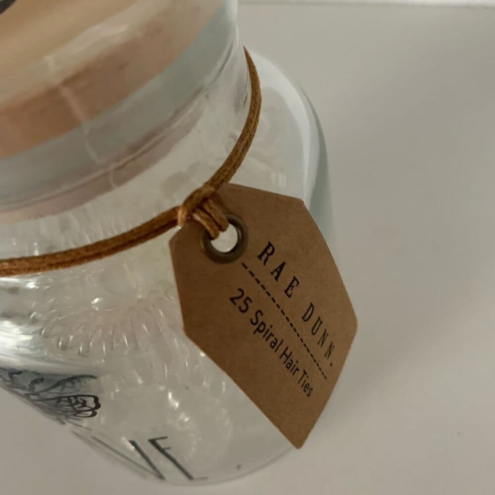 NWT Rae Dunn Bee Brave Jar Glass Canister with 25 Count Spiral Hair Ties - Thumbnail 5