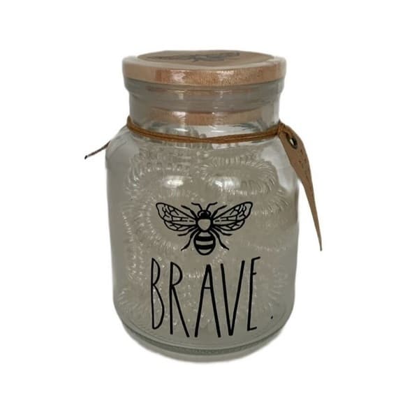NWT Rae Dunn Bee Brave Jar Glass Canister with 25 Count Spiral Hair Ties - Thumbnail 7