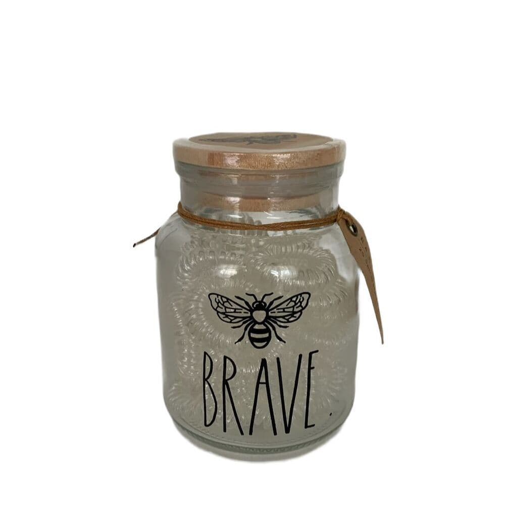 NWT Rae Dunn Bee Brave Jar Glass Canister with 25 Count Spiral Hair Ties