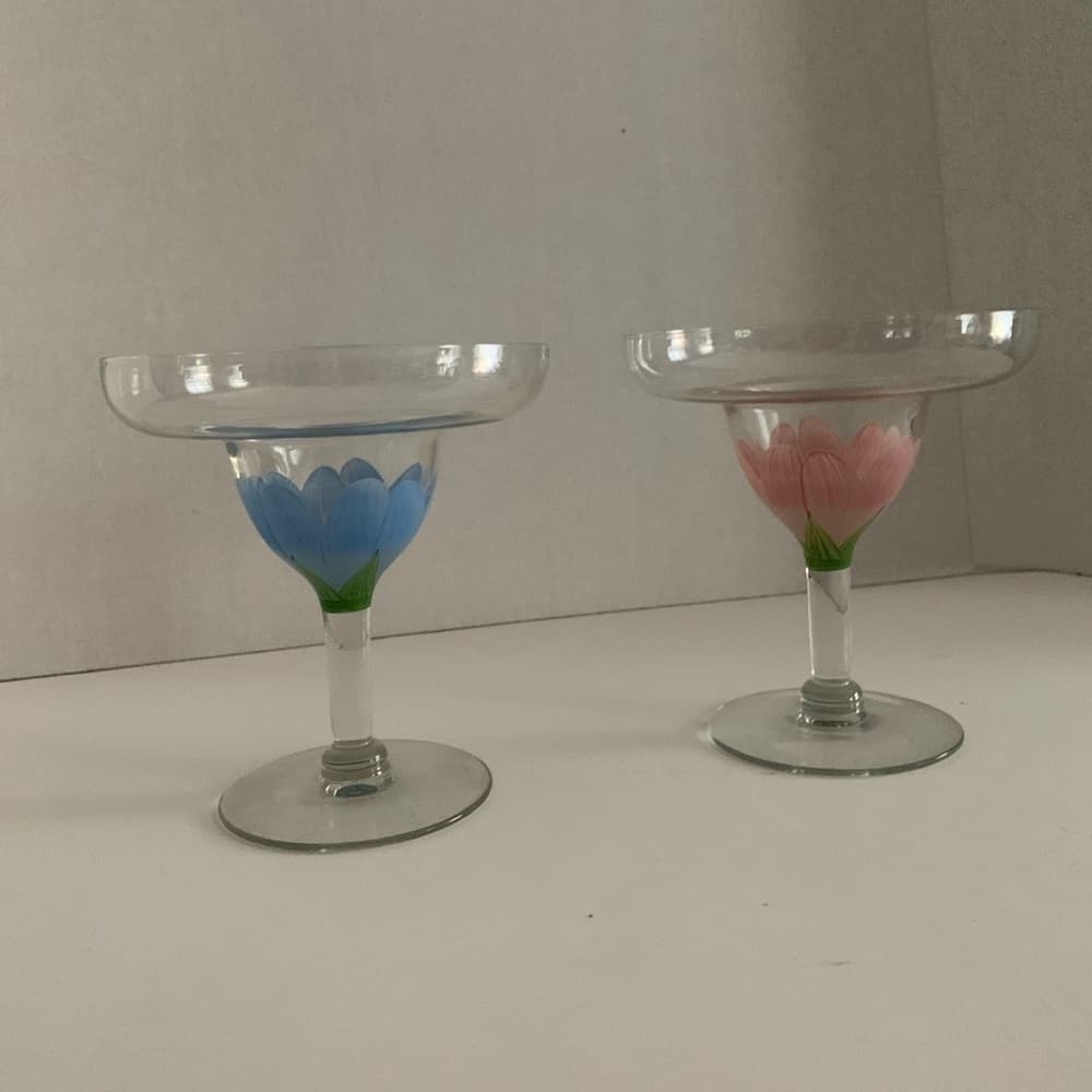 Margarita Glasses Hand-Painted Floral Design Vintage | Set of 2 - Thumbnail 7