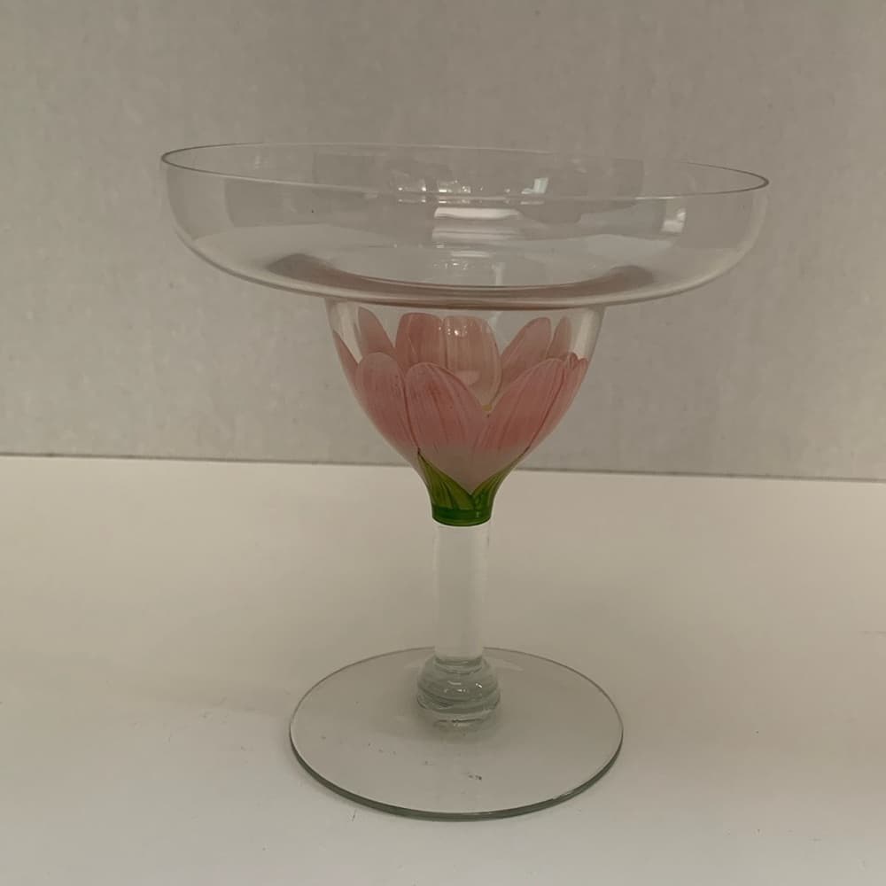 Margarita Glasses Hand-Painted Floral Design Vintage | Set of 2