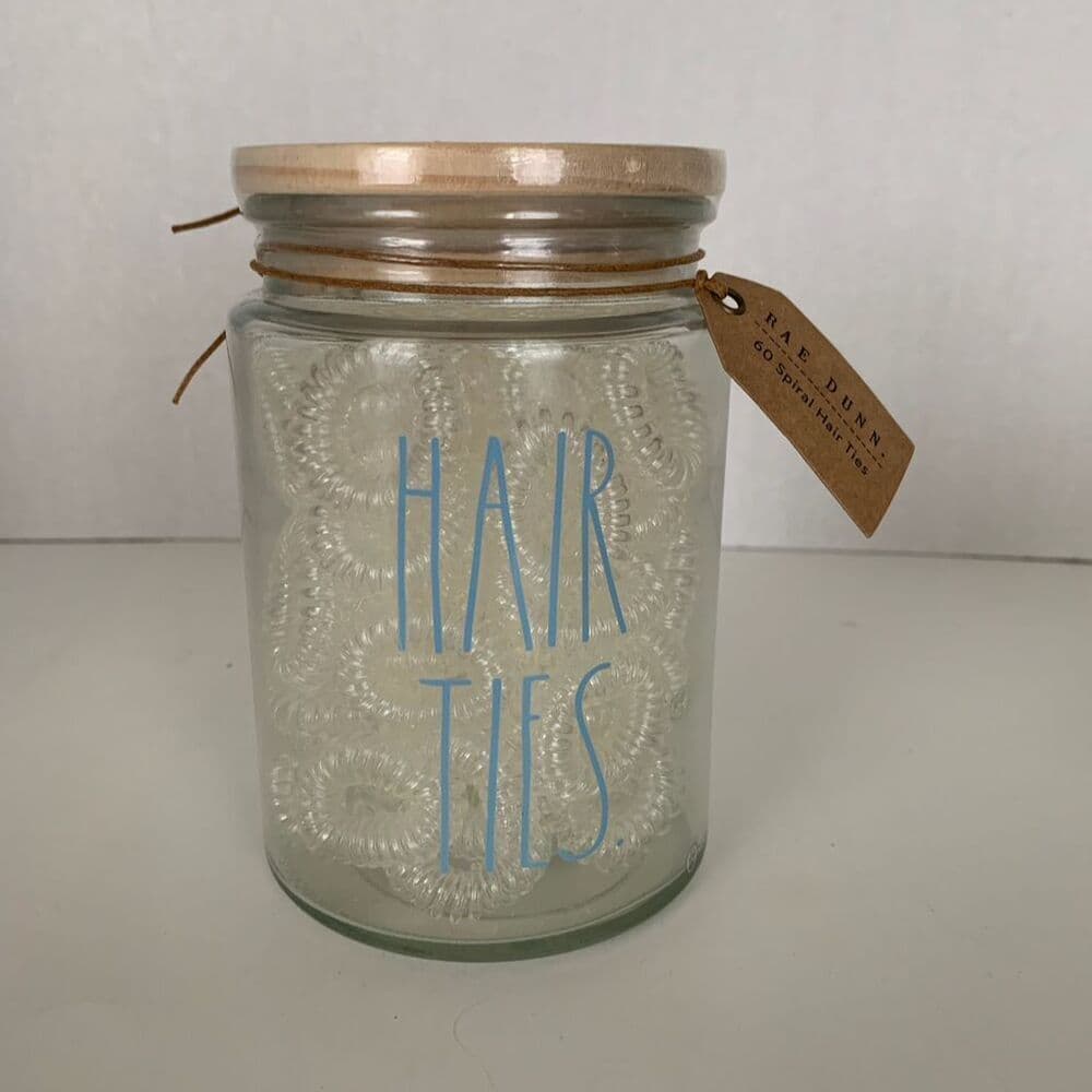 NWT Rae Dunn Hair Ties Jar Blue Daisy Lid with 60 Count Spiral Hair Ties - Thumbnail 4