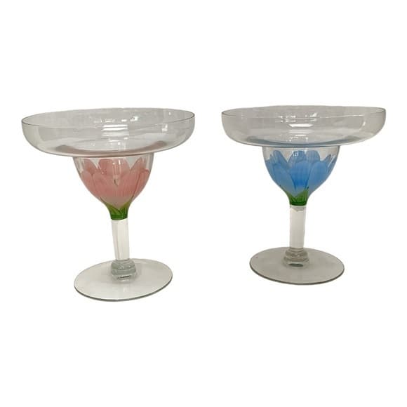 Margarita Glasses Hand-Painted Floral Design Vintage | Set of 2 - Thumbnail 16