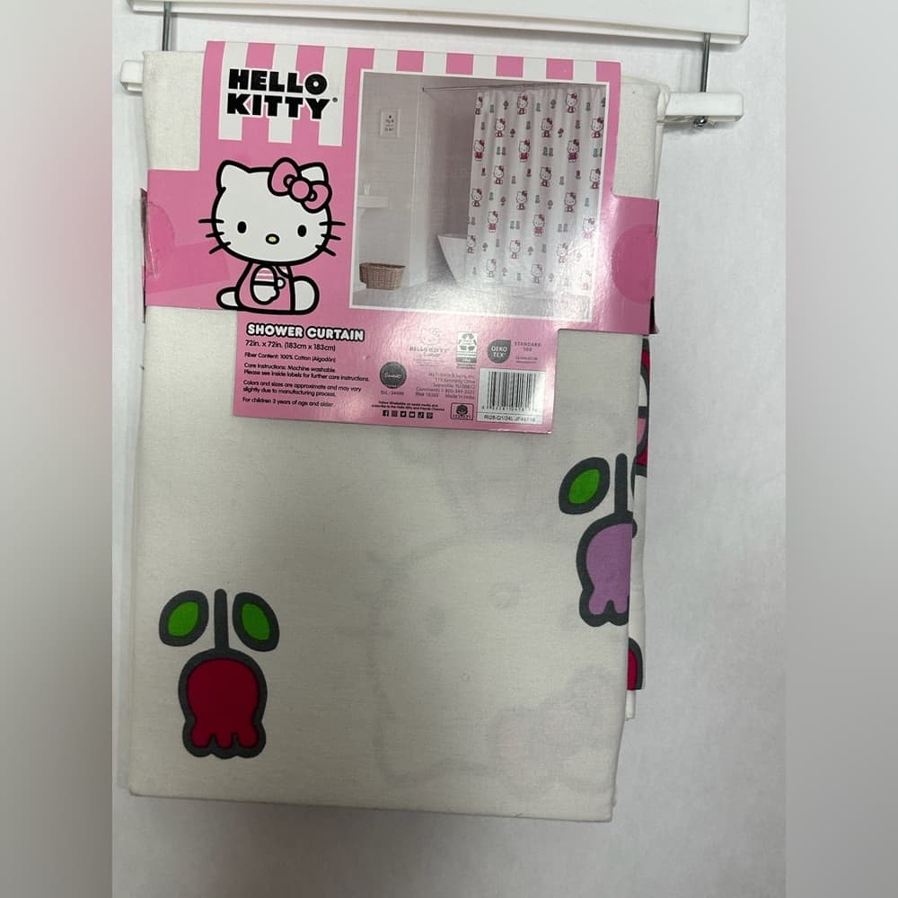 NWT Hello Kitty Shower Curtain Sanrio 100% Cotton 72x72in Kawaii Bathroom Decor