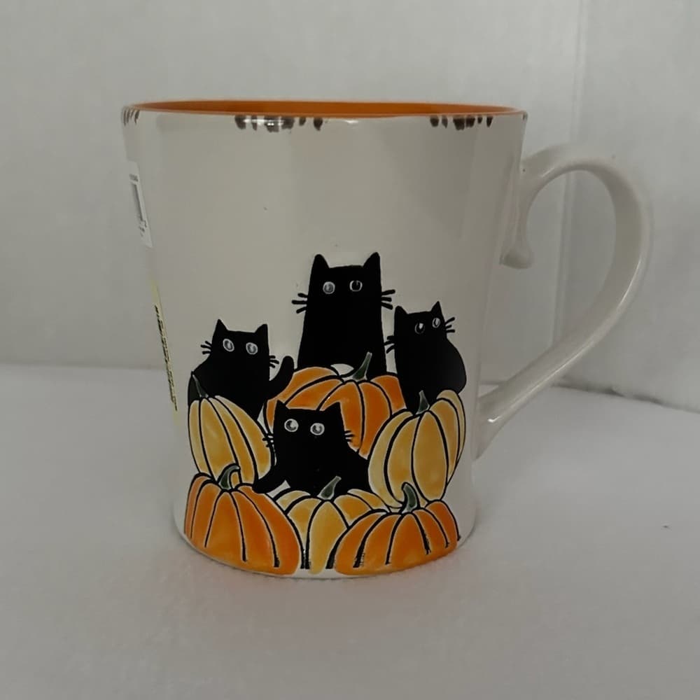 NWOT Black Cats Pumpkins Halloween Ceramic Mug Spectrum Designz Spooky Cute Gift