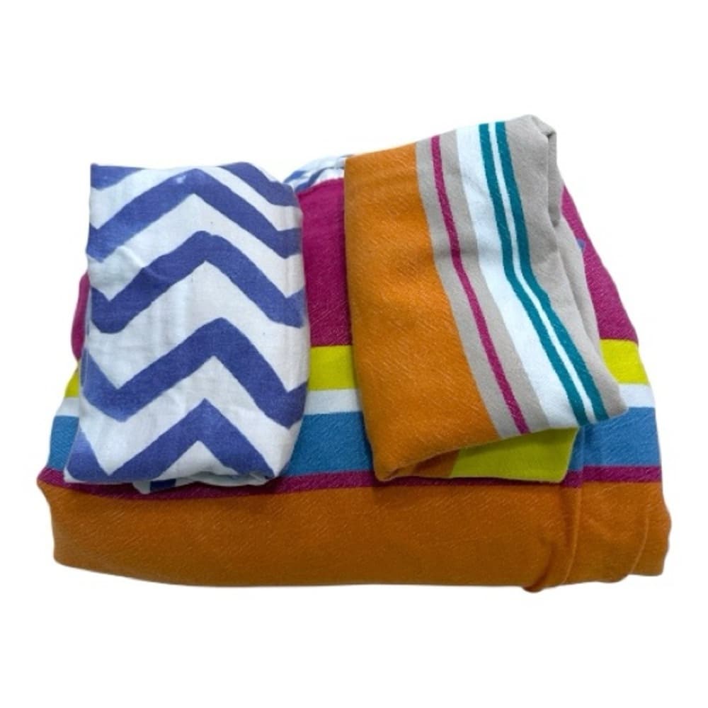 Vintage Multicolor Stripe Cevron Duvet Cover Set w Pillow Case Shams - Thumbnail 7
