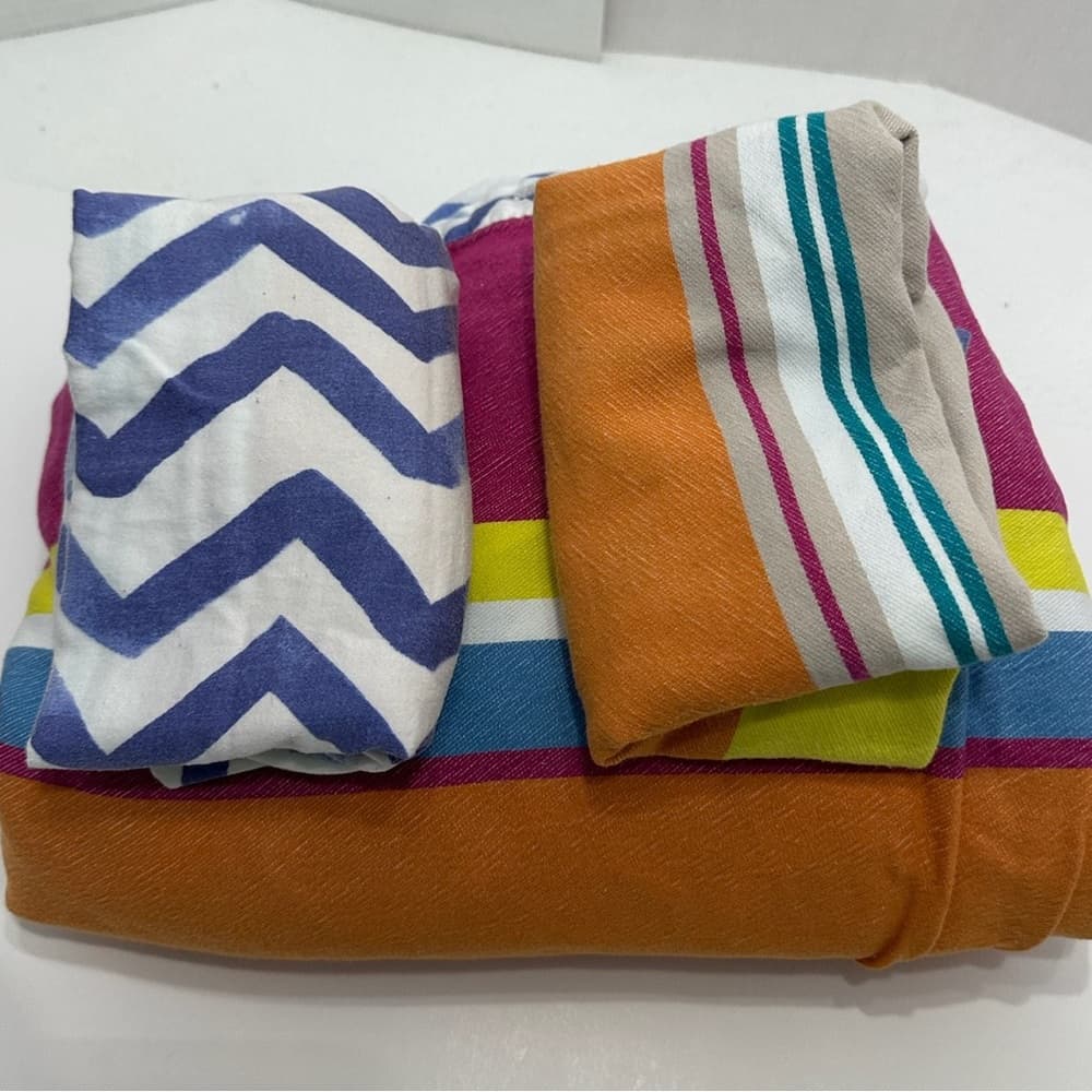Vintage Multicolor Stripe Cevron Duvet Cover Set w Pillow Case Shams - Thumbnail 5