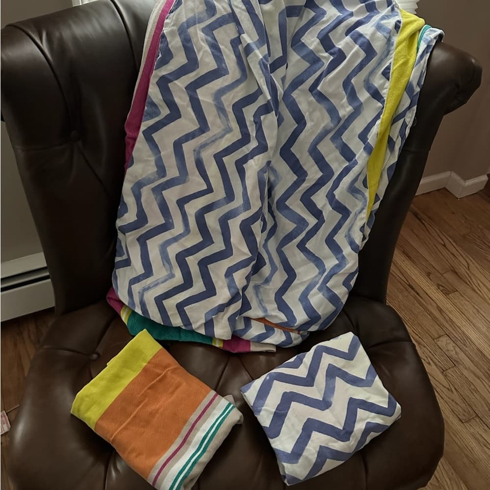 Vintage Multicolor Stripe Cevron Duvet Cover Set w Pillow Case Shams - Thumbnail 4