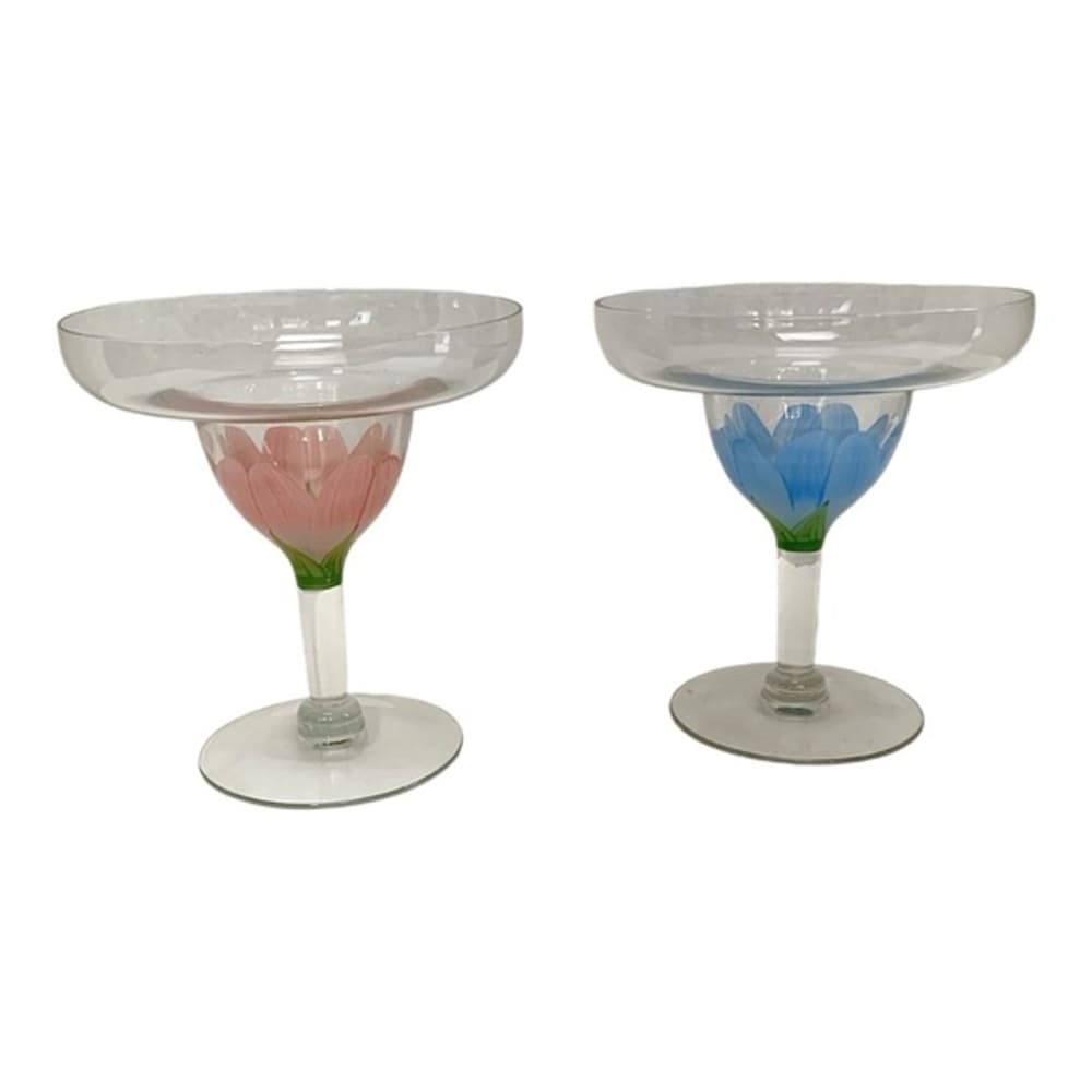 Margarita Glasses Hand-Painted Floral Design Vintage | Set of 2 - Thumbnail 15