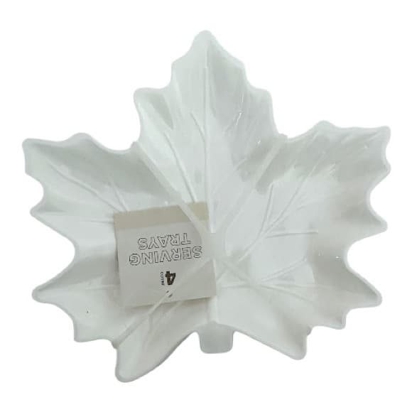 NWT White Maple Leaf Shaped Serving Trays Set of 4 Autumn Fall Decor - Thumbnail 7