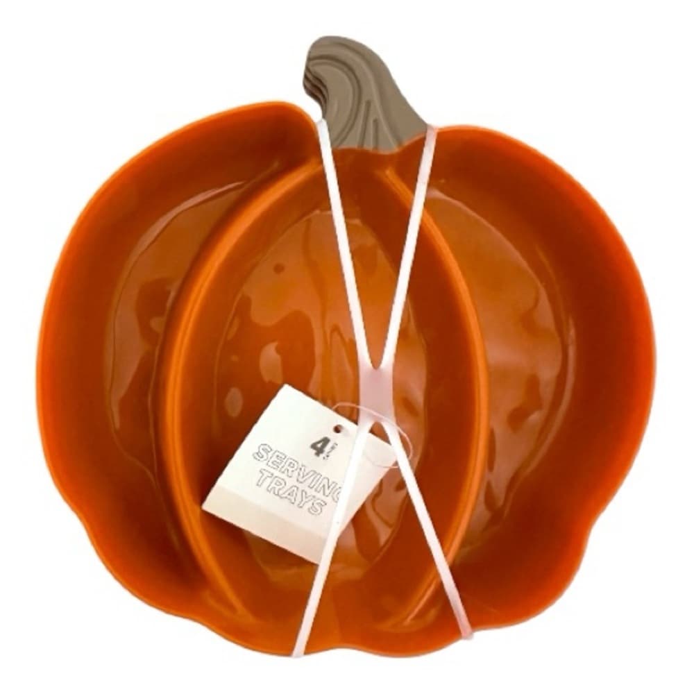 NWT Pumpkin Shaped Orange Serving Trays Set of 4 Fall Halloween Thanksgiving - Thumbnail 6