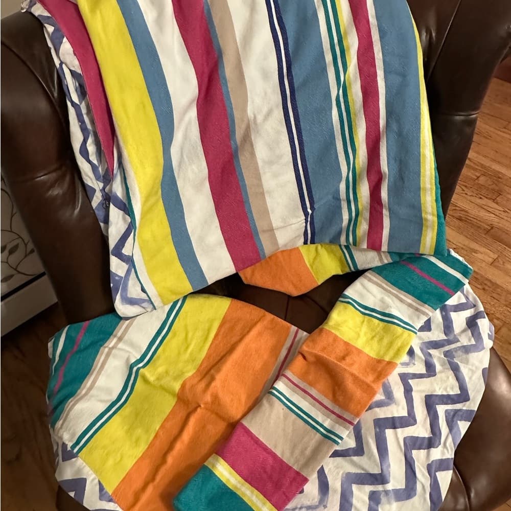 Vintage Multicolor Stripe Cevron Duvet Cover Set w Pillow Case Shams - Thumbnail 2
