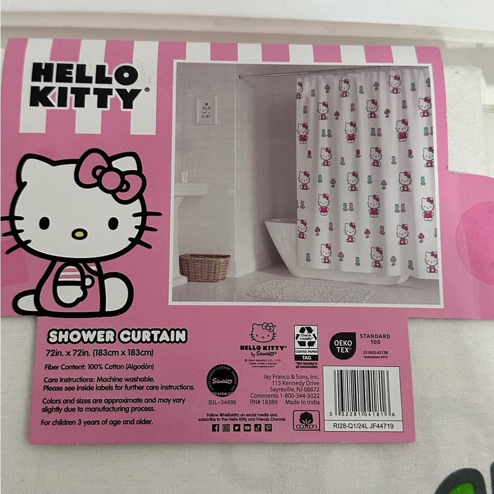 NWT Hello Kitty Shower Curtain Sanrio 100% Cotton 72x72in Kawaii Bathroom Decor - Thumbnail 3