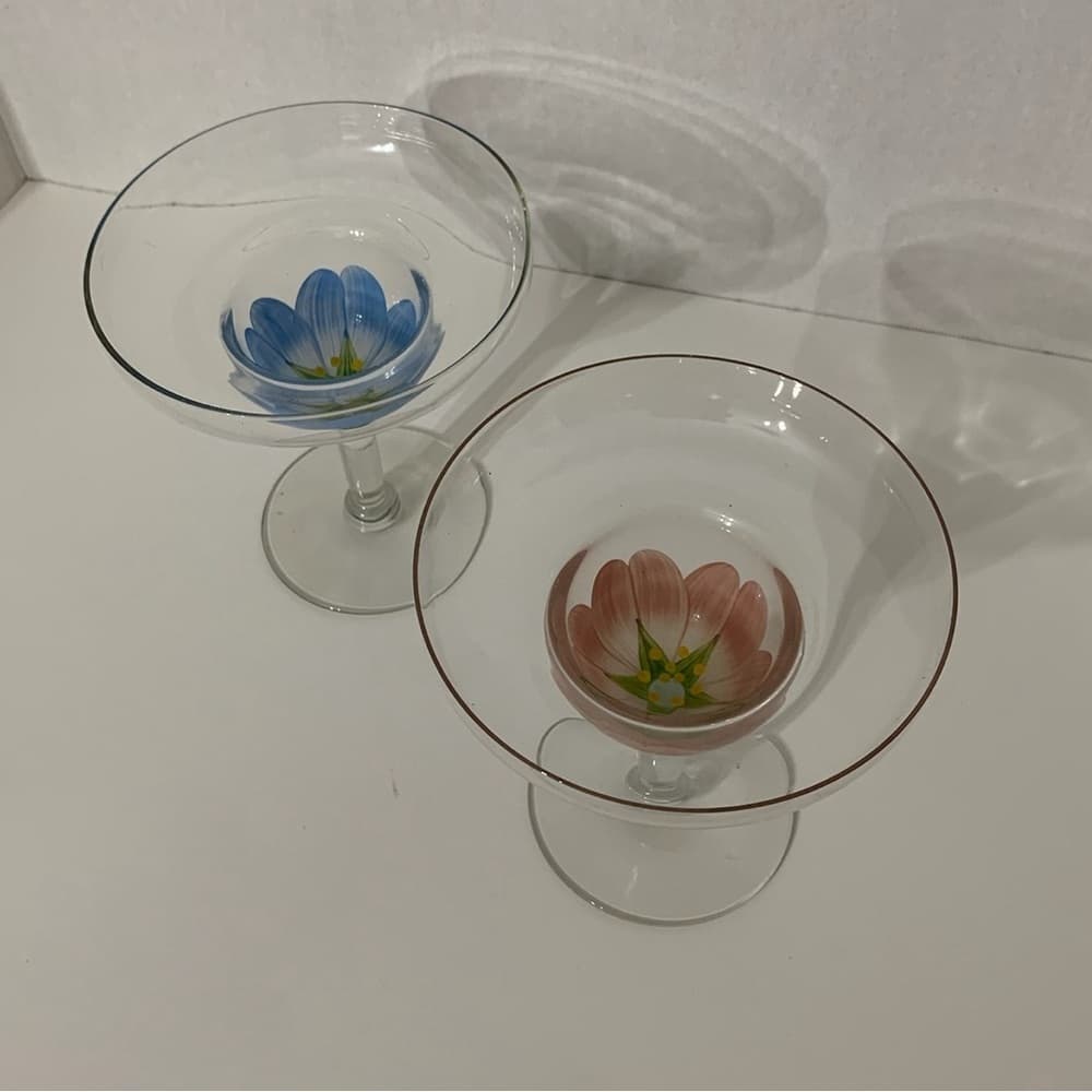 Margarita Glasses Hand-Painted Floral Design Vintage | Set of 2 - Thumbnail 12