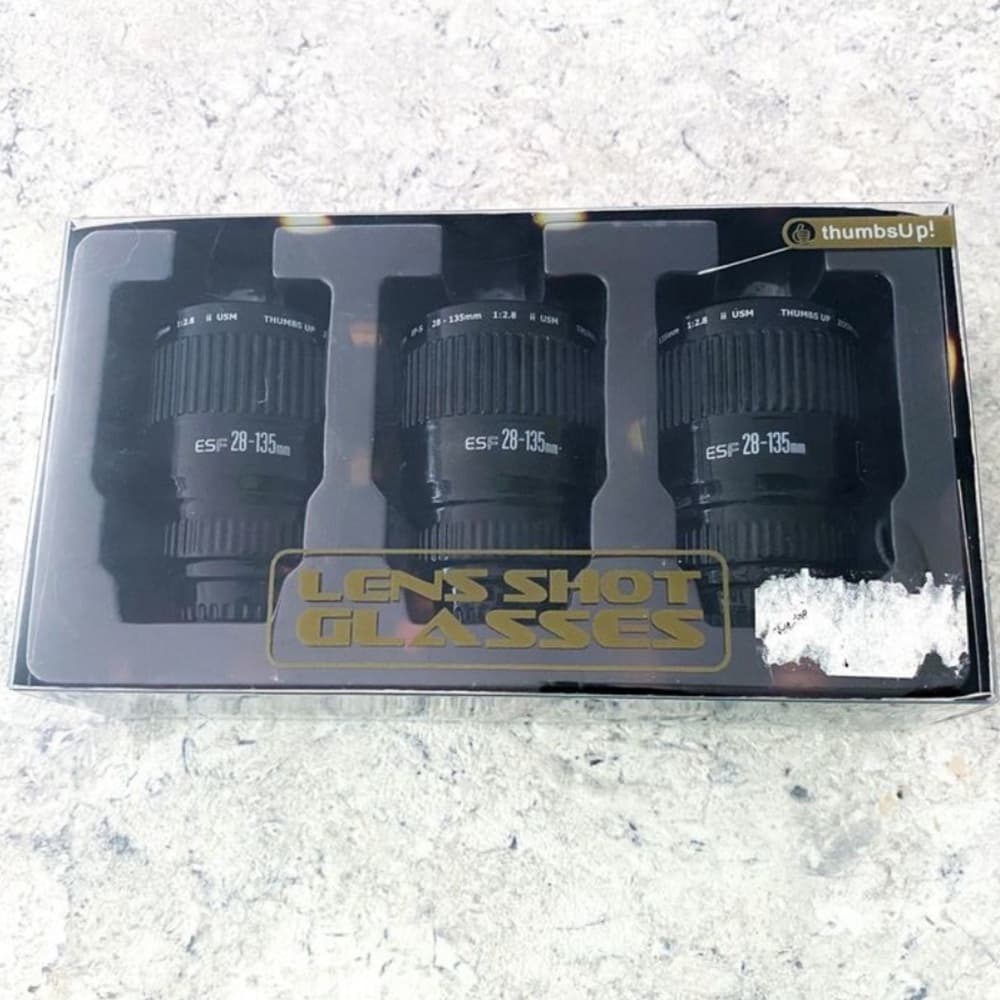 NIB Thumbs Up Camera Lens Shot Glass Set of 3 Home Decor Photographer Gift - Thumbnail 4