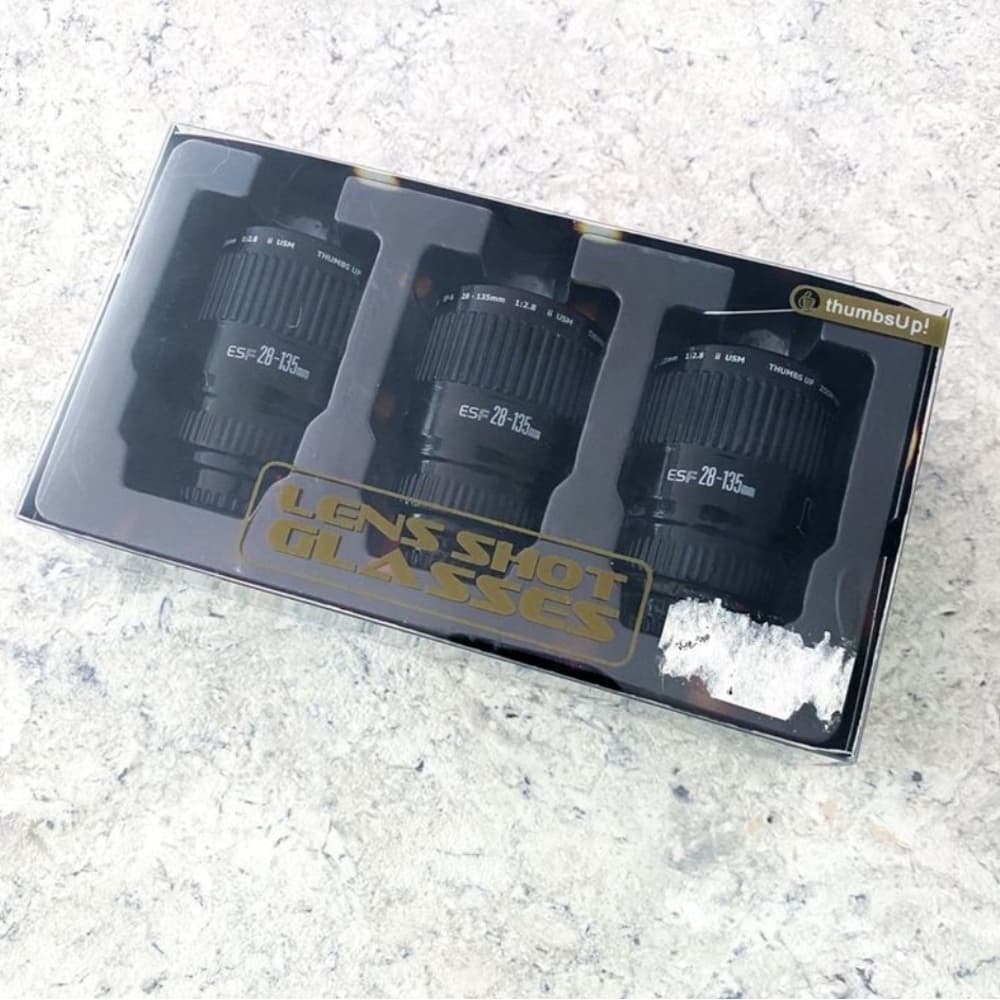 NIB Thumbs Up Camera Lens Shot Glass Set of 3 Home Decor Photographer Gift - Thumbnail 3