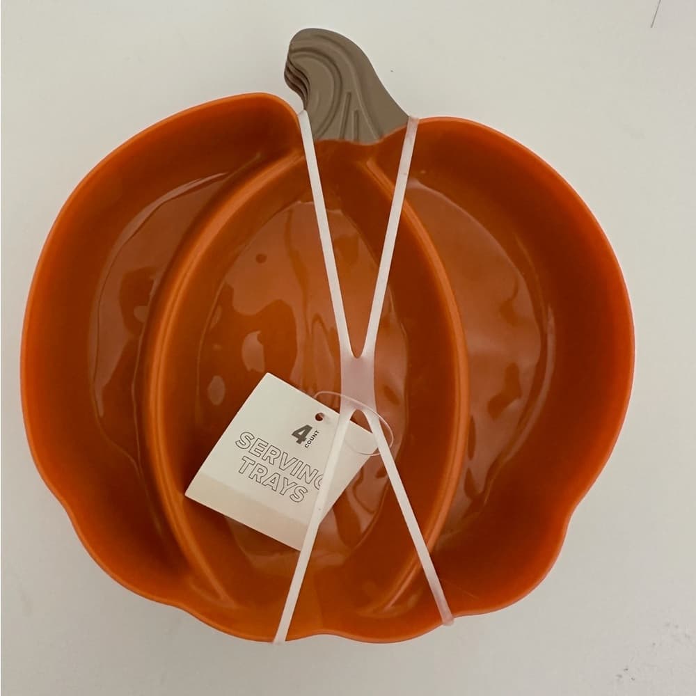 NWT Pumpkin Shaped Orange Serving Trays Set of 4 Fall Halloween Thanksgiving - Thumbnail 2