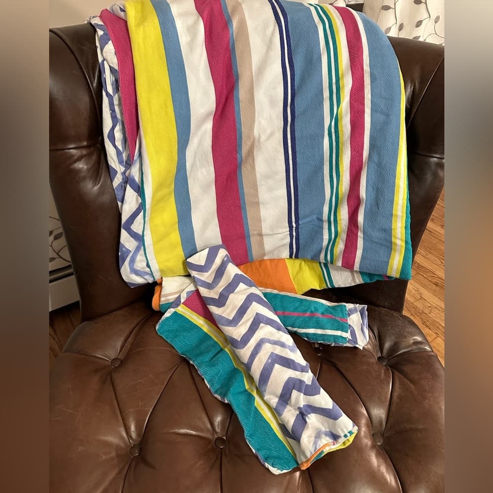 Vintage Multicolor Stripe Cevron Duvet Cover Set w Pillow Case Shams