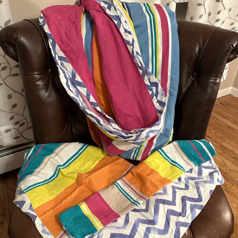 Vintage Multicolor Stripe Cevron Duvet Cover Set w Pillow Case Shams - Thumbnail 3