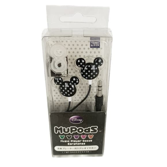 NIB Disney MuPods Mickey Mouse Black White Polka Dot Earbuds Japan Cute Tech - Thumbnail 6