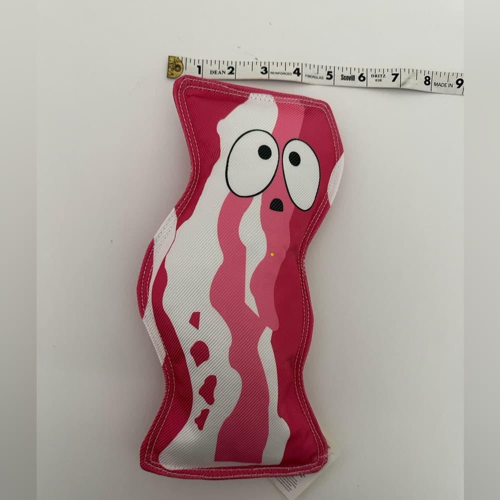 NWT Tuff Mutters Bacon Dog Toy Durable Plush Squeaky Pet Chew