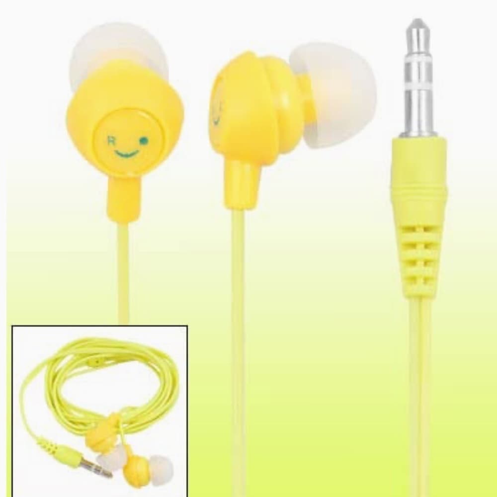 NIB Smiley Face Yellow Earbuds 3.5mm Headphones Japan Cute Retro Tech Kawaii - Thumbnail 4