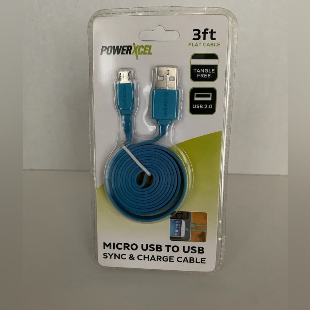 PowerXcel 3ft Micro USB to USB Flat Sync Charge Cable Blue Tangle Free - Thumbnail 4