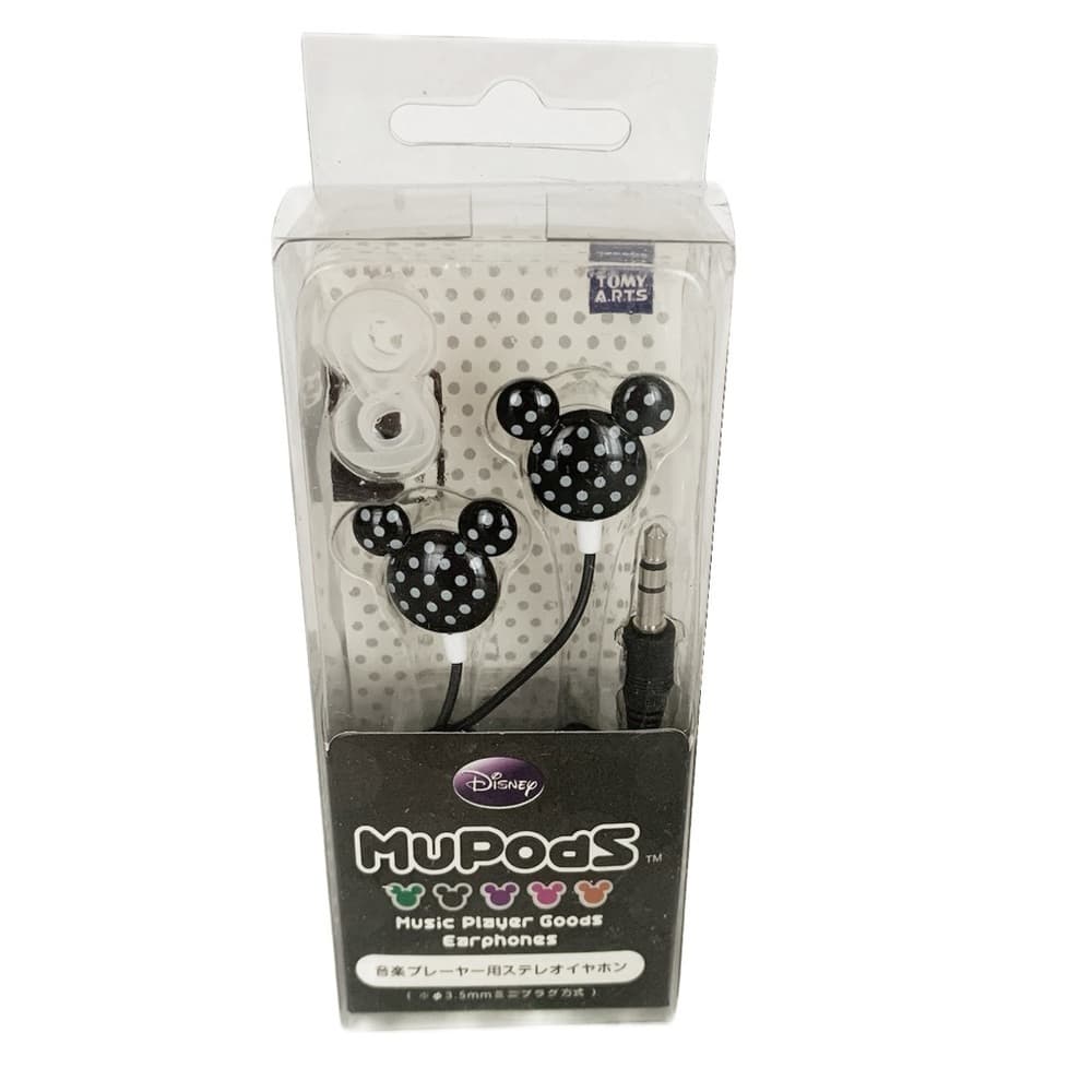 NIB Disney MuPods Mickey Mouse Black White Polka Dot Earbuds Japan Cute Tech - Thumbnail 5