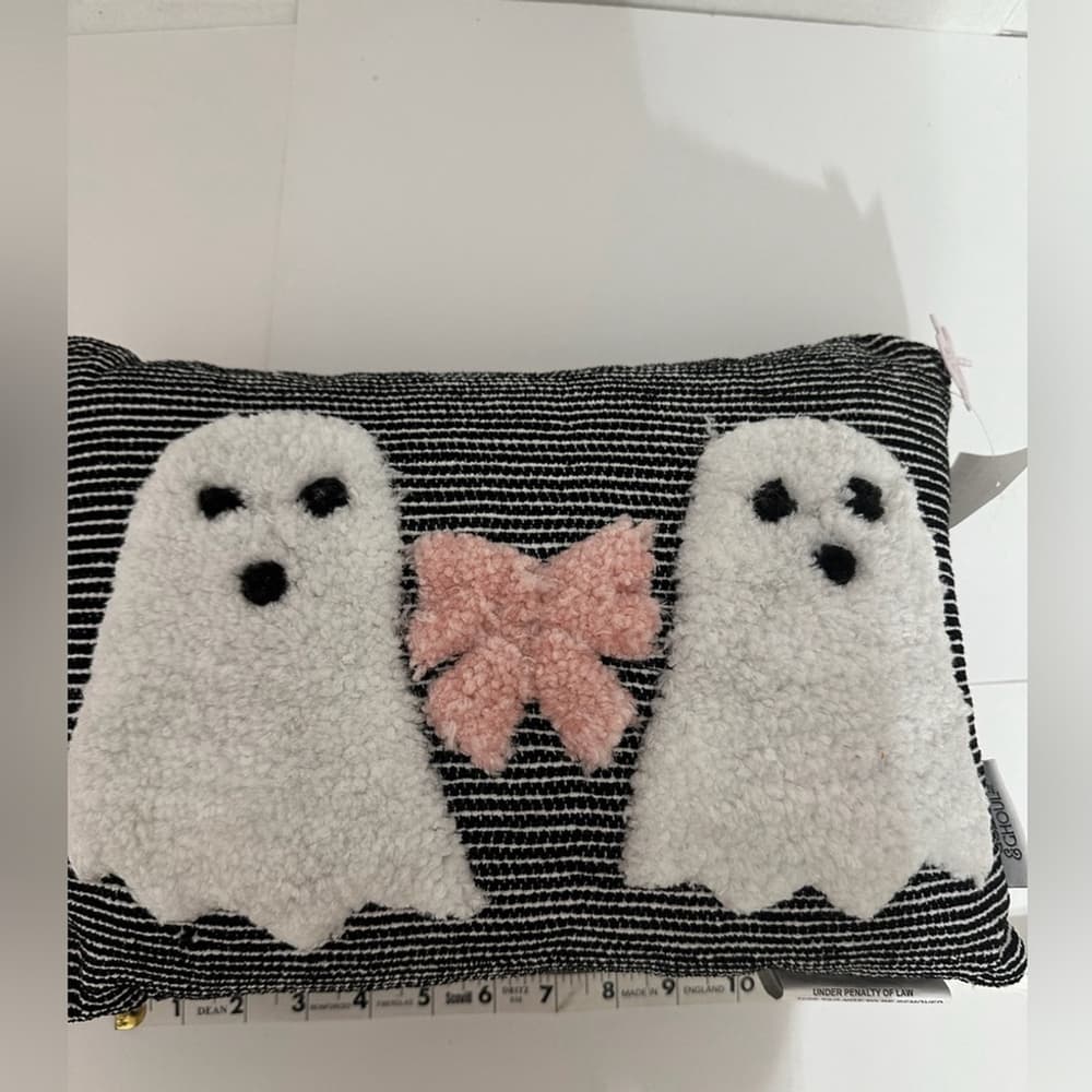NWT Goblin & Ghoul Ghost Bow Black White Striped Decorative Throw Pillow Kitschy - Thumbnail 3