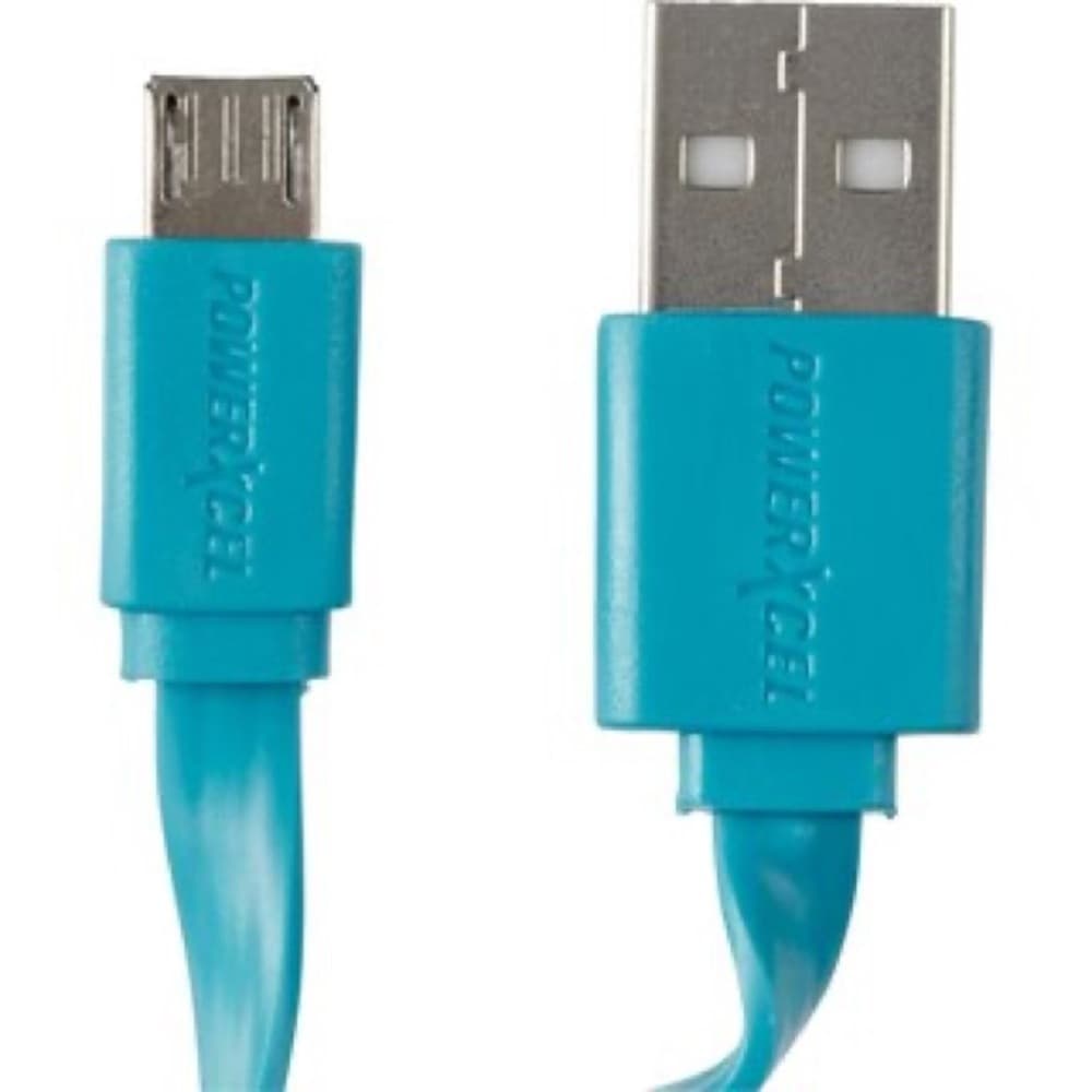 PowerXcel 3ft Micro USB to USB Flat Sync Charge Cable Blue Tangle Free