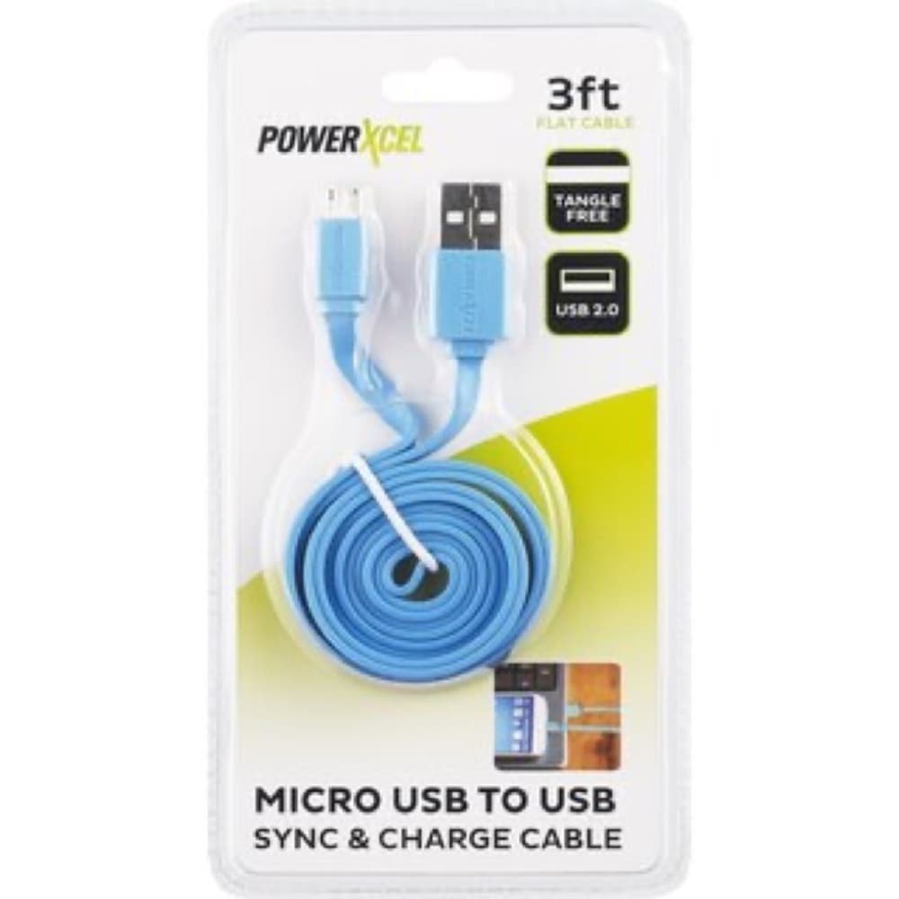 PowerXcel 3ft Micro USB to USB Flat Sync Charge Cable Blue Tangle Free - Thumbnail 7