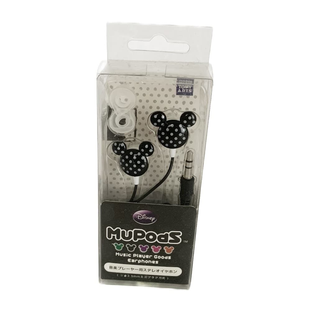 NIB Disney MuPods Mickey Mouse Black White Polka Dot Earbuds Japan Cute Tech - Thumbnail 3
