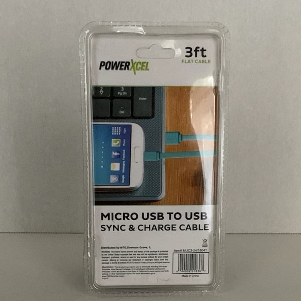 PowerXcel 3ft Micro USB to USB Flat Sync Charge Cable Blue Tangle Free - Thumbnail 5