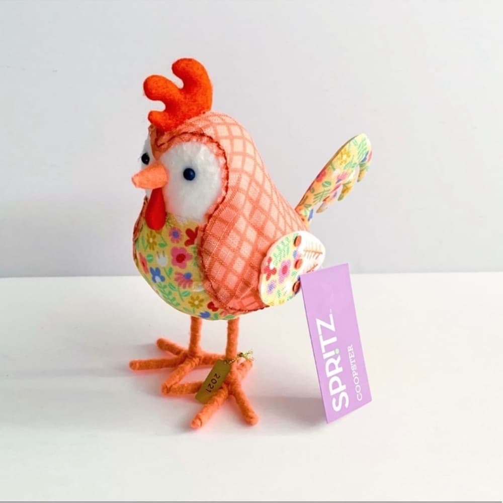 NWT Spritz Coopster Easter Rooster Chicken Decor Orange Floral Bird Farmhouse - Thumbnail 5