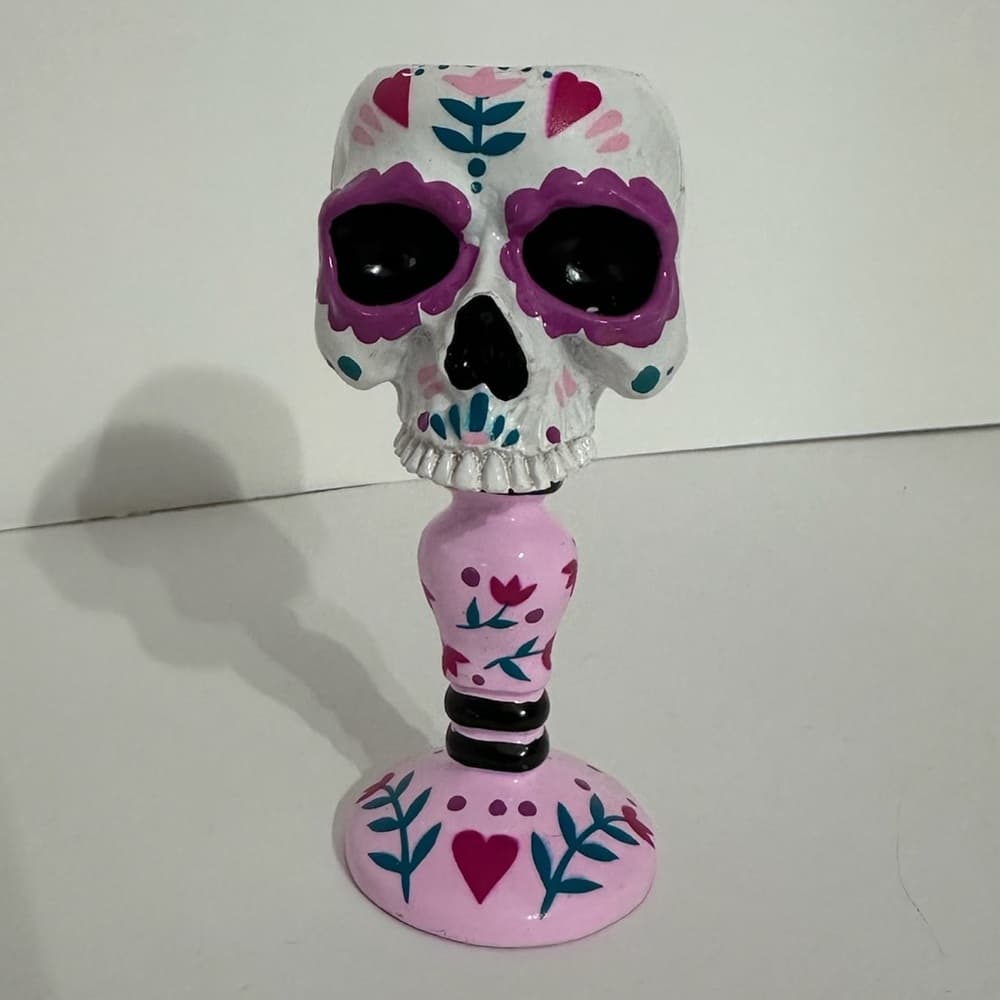 NWT Ashland Sugar Skull Pink & White Candle Holder Dia de los Muertos Decor
