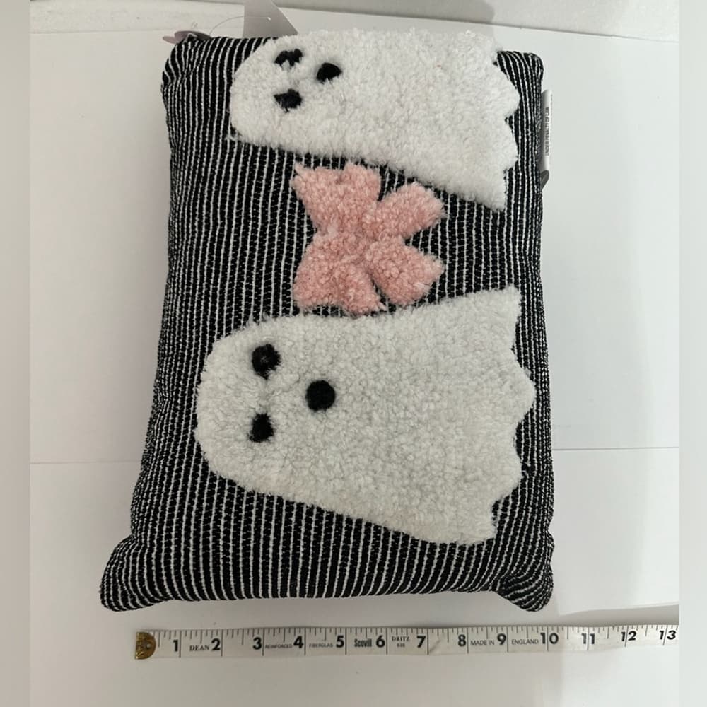 NWT Goblin & Ghoul Ghost Bow Black White Striped Decorative Throw Pillow Kitschy - Thumbnail 4