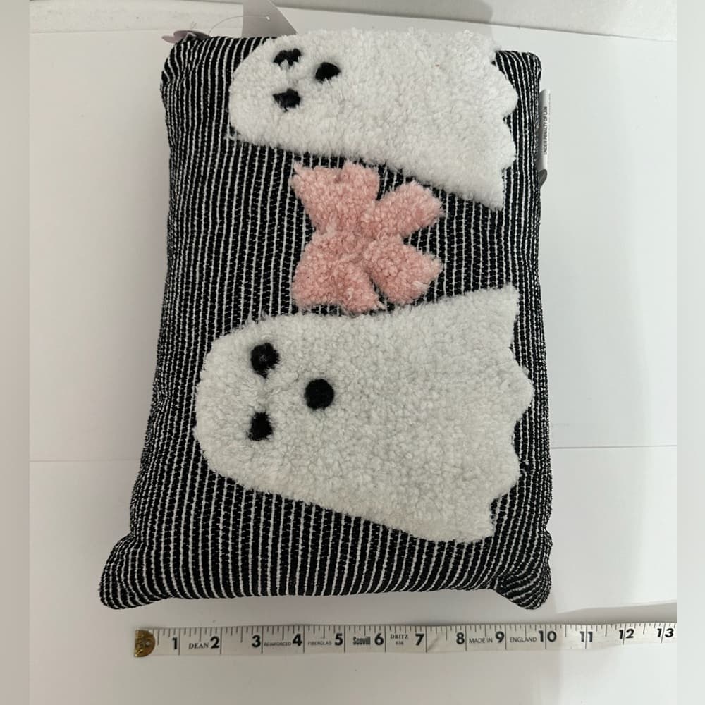 NWT Goblin & Ghoul Ghost Bow Black White Striped Decorative Throw Pillow Kitchy - Thumbnail 4