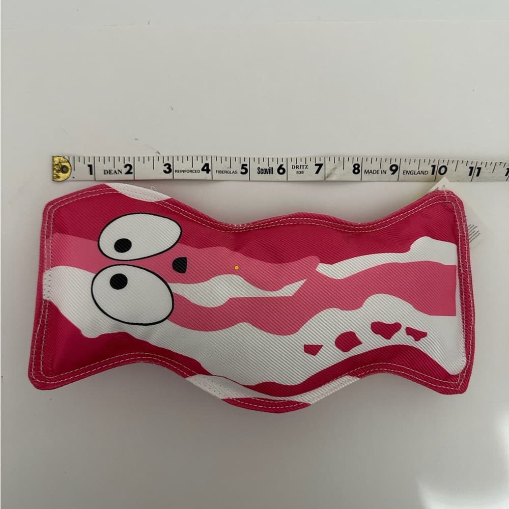 NWT Tuff Mutters Bacon Dog Toy Durable Plush Squeaky Pet Chew - Thumbnail 2