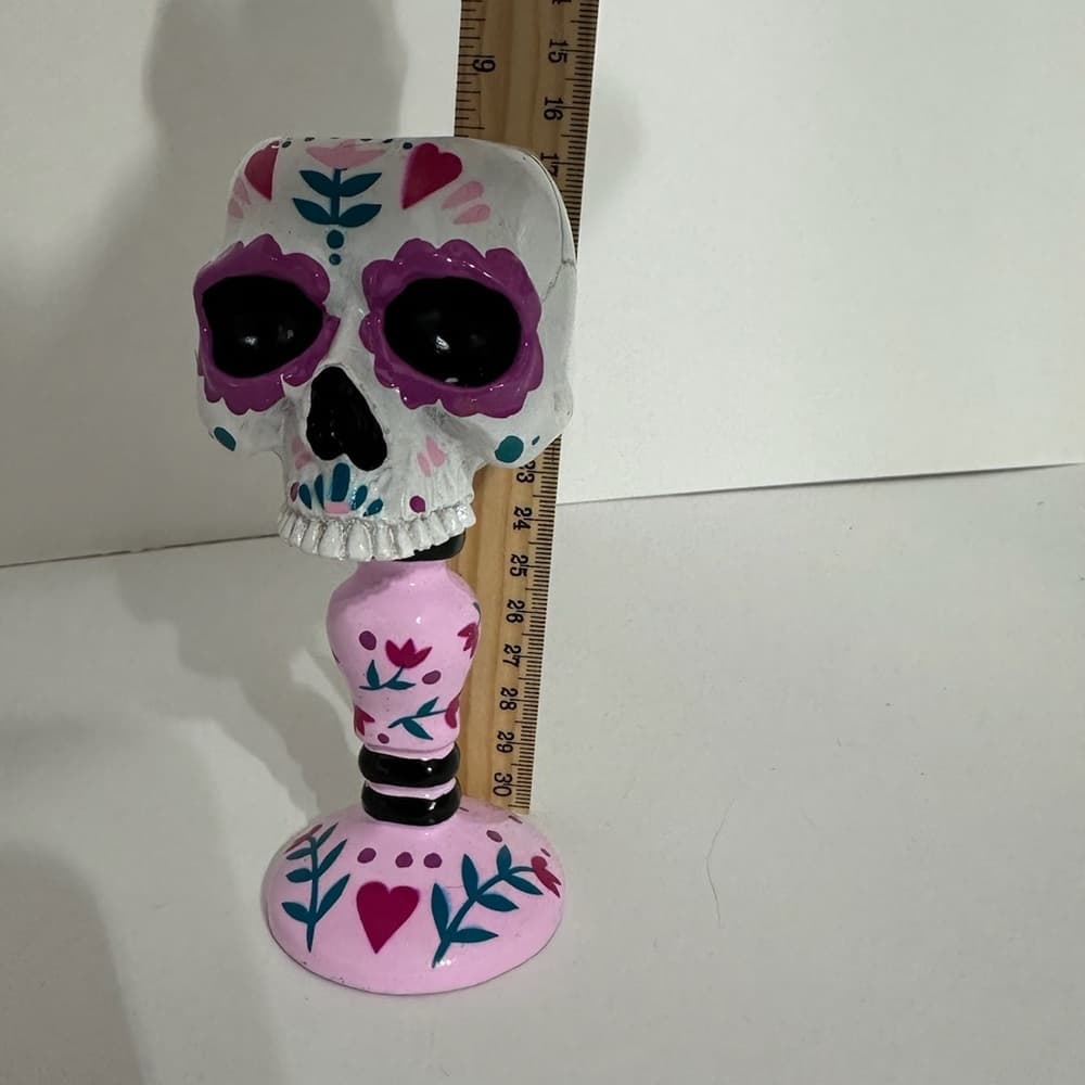 NWT Ashland Sugar Skull Pink & White Candle Holder Dia de los Muertos Decor - Thumbnail 4