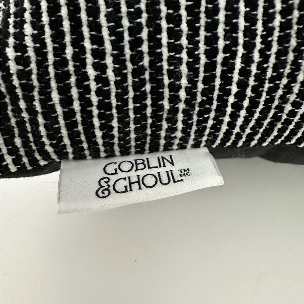 NWT Goblin & Ghoul Ghost Bow Black White Striped Decorative Throw Pillow Kitchy
