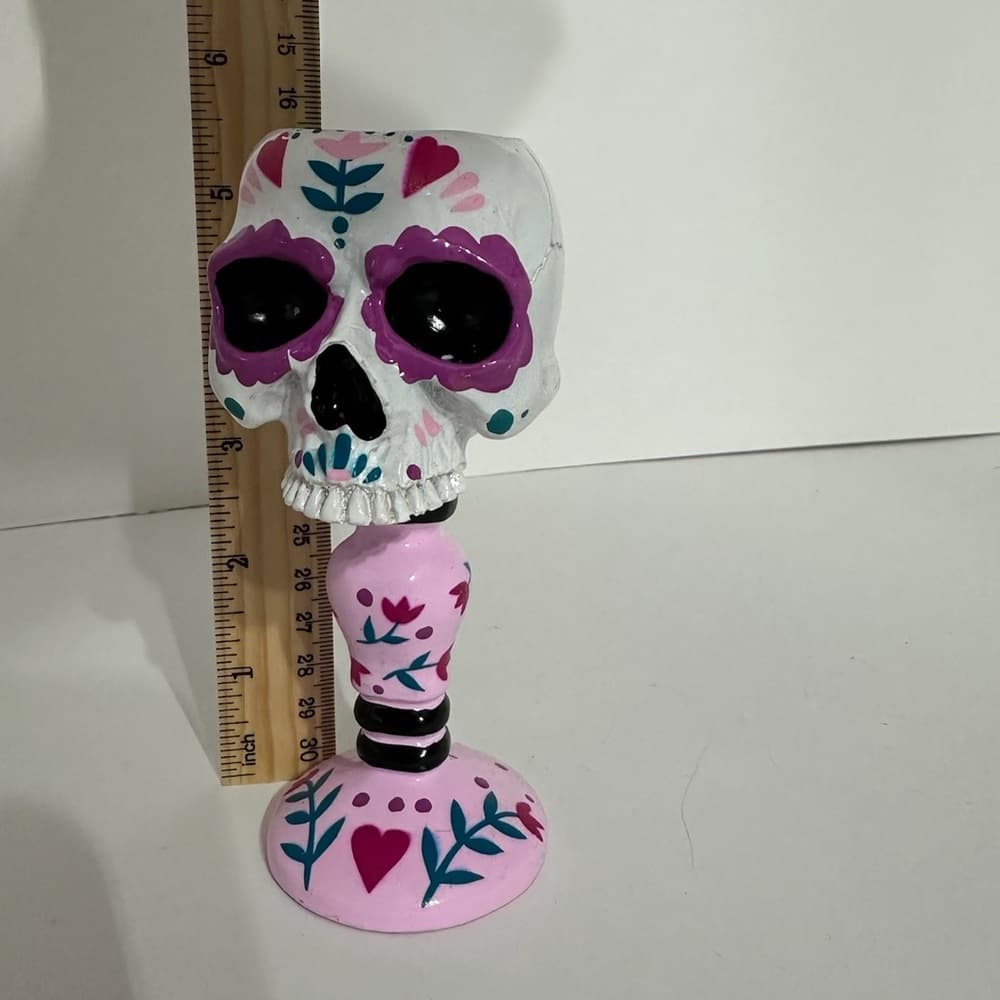 NWT Ashland Sugar Skull Pink & White Candle Holder Dia de los Muertos Decor - Thumbnail 5