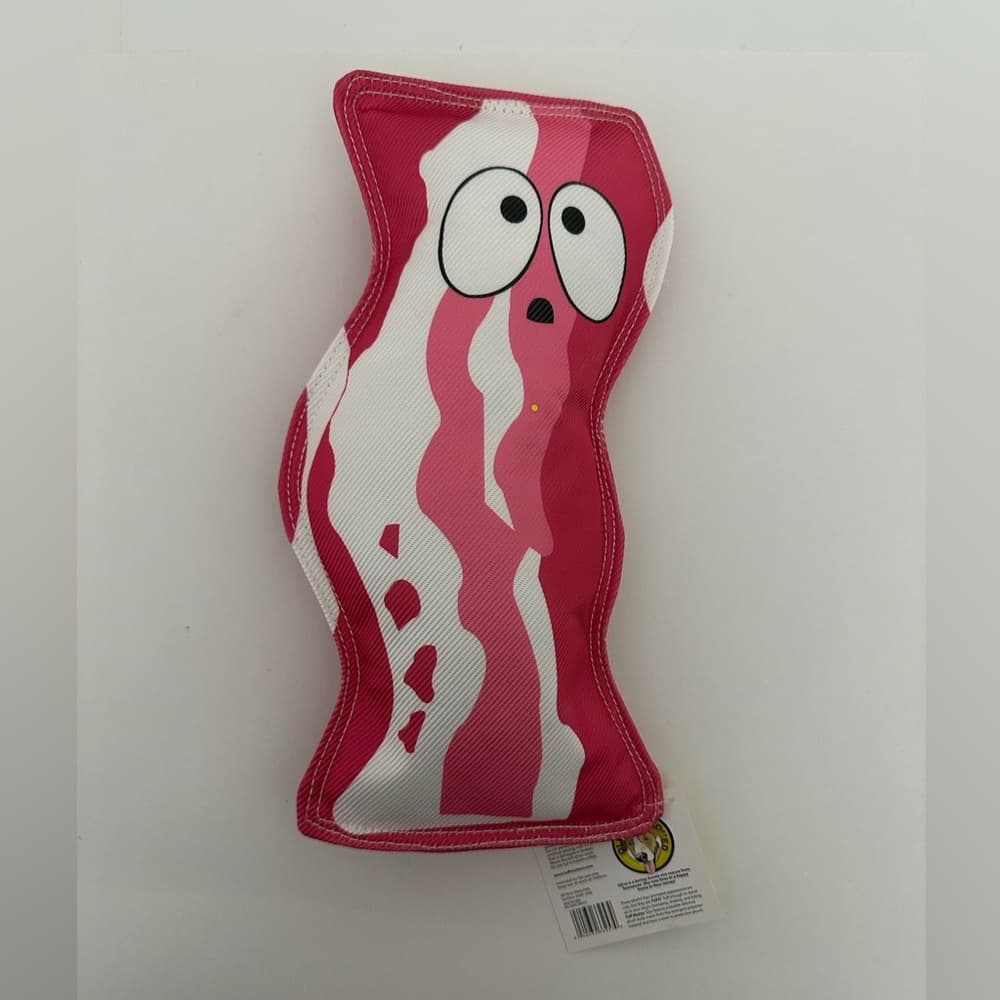 NWT Tuff Mutters Bacon Dog Toy Durable Plush Squeaky Pet Chew - Thumbnail 3