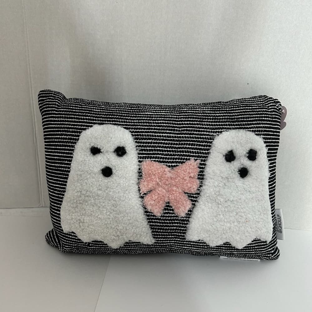 NWT Goblin & Ghoul Ghost Bow Black White Striped Decorative Throw Pillow Kitchy - Thumbnail 6