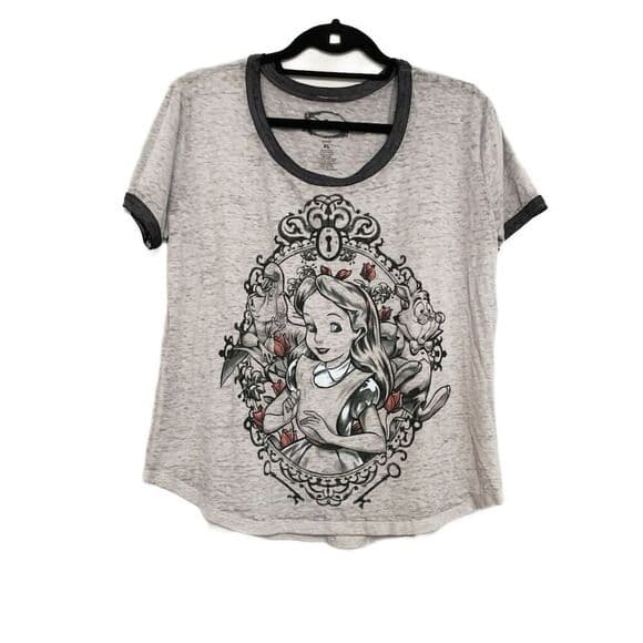Disney Alice in Wonderland Graphic T-Shirt Gray Burnout Short Sleeve XL Juniors - Thumbnail 9