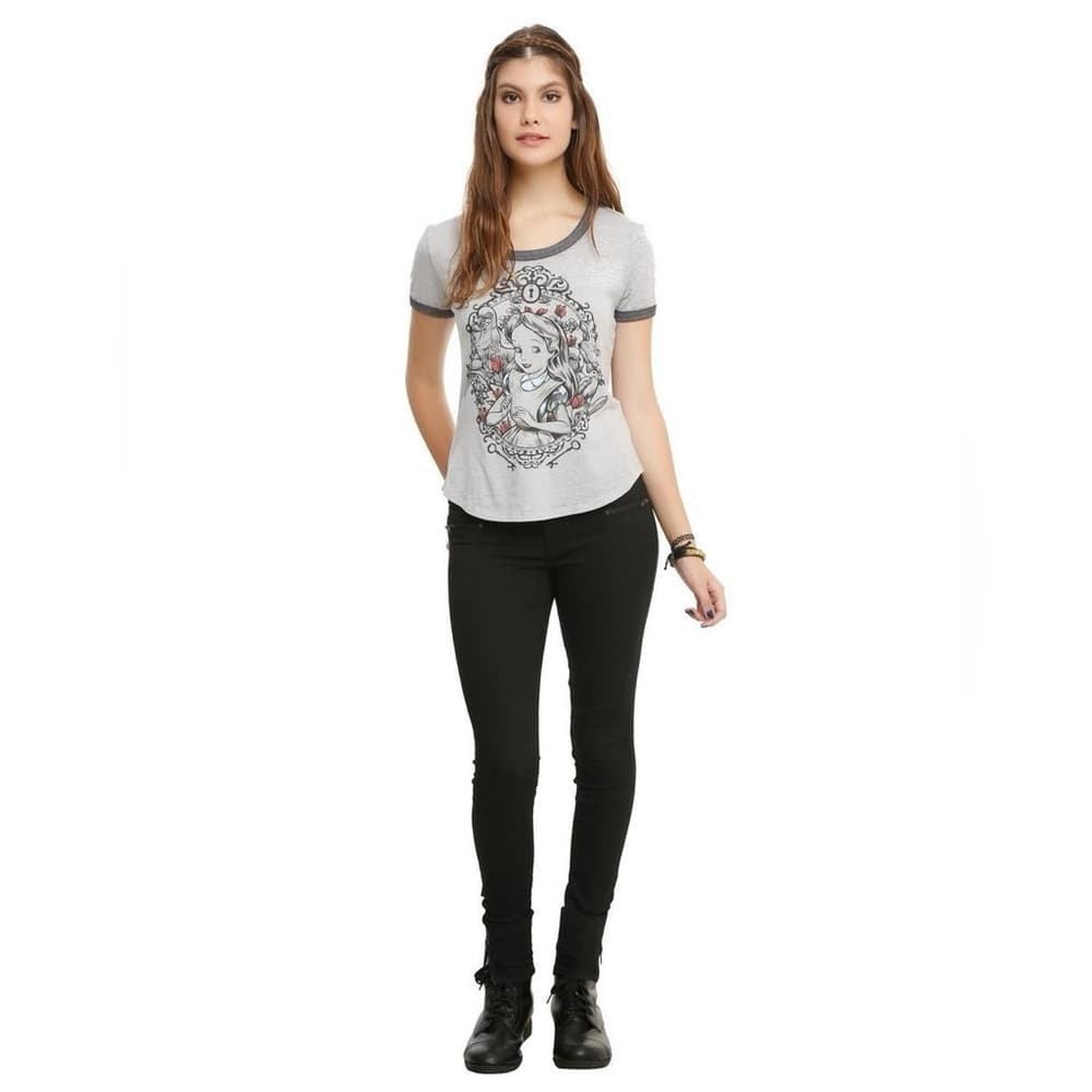 Disney Alice in Wonderland Graphic T-Shirt Gray Burnout Short Sleeve XL Juniors - Thumbnail 7