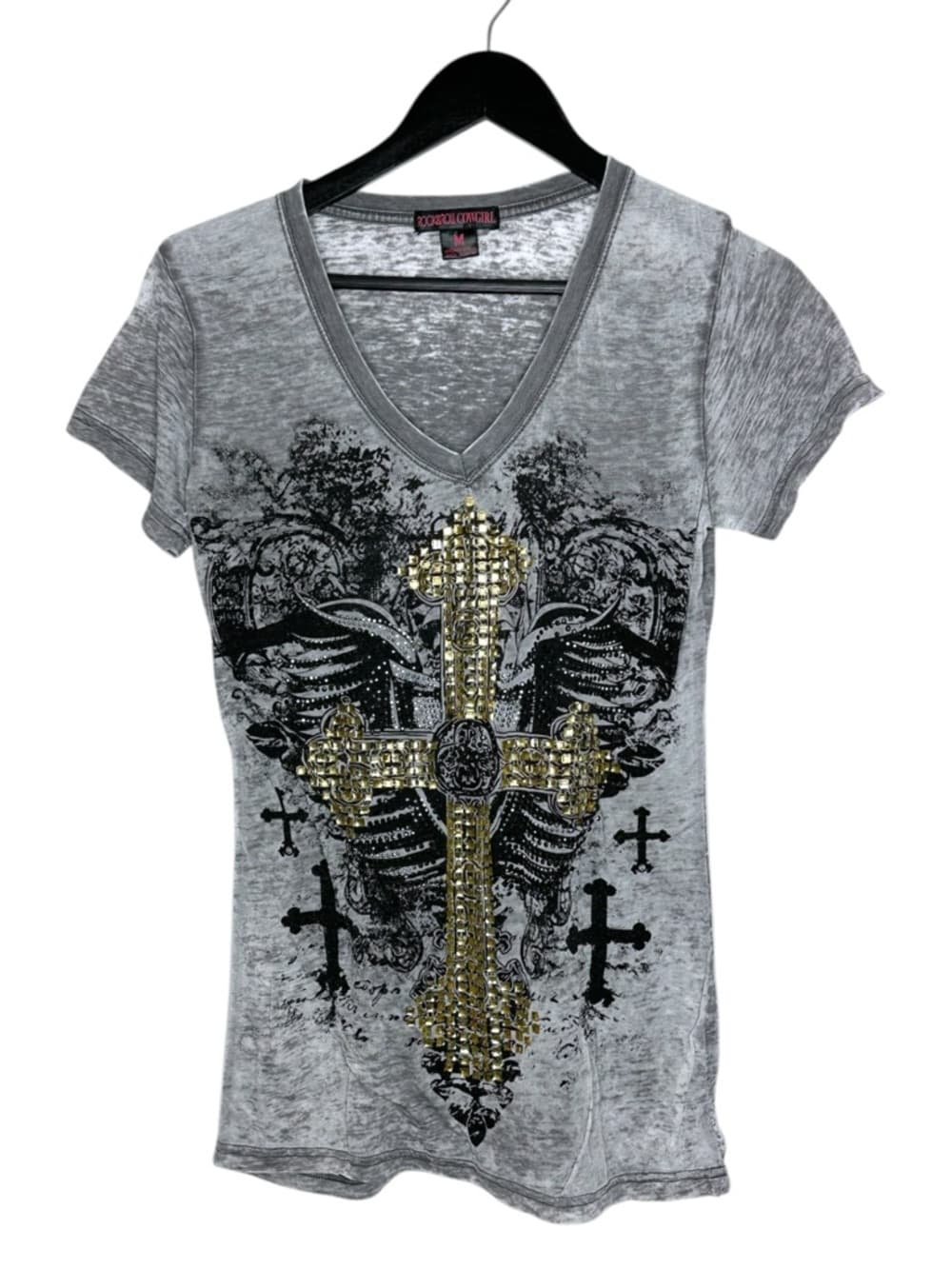 Rock & Roll Cowgirl Y2K Studded Cross Graphic Tee Baddie Grunge Western Medium - Thumbnail 7