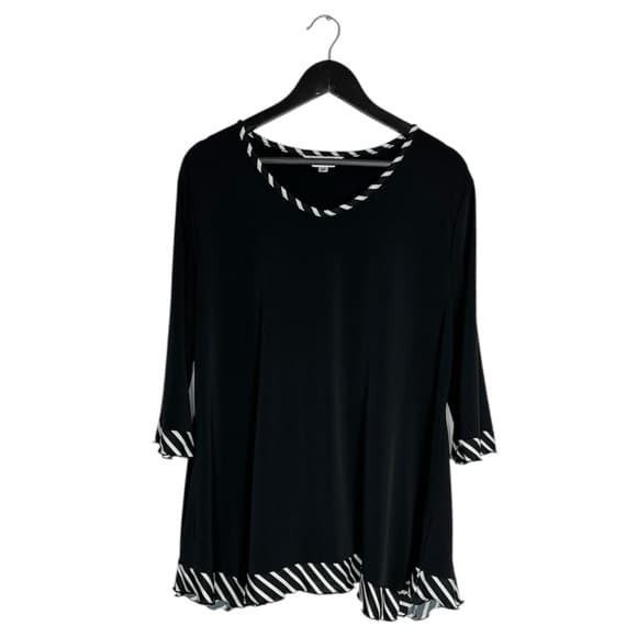 TT Tung Tai Black Flowing Tunic Top With Contrast Trim Vintage EU 48 / US 2XL - Thumbnail 10