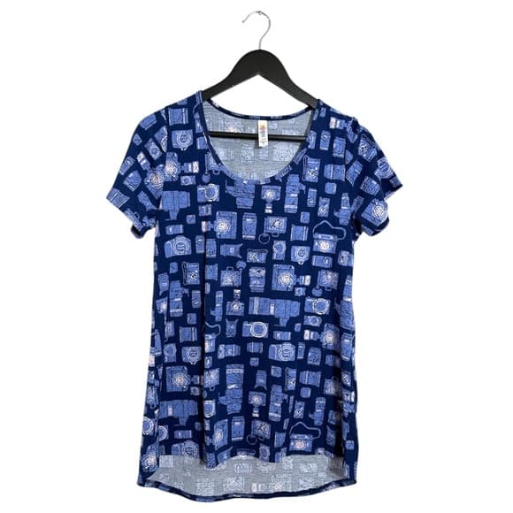 LuLaRoe Classic Tee Blue Retro Graphic Camera Print Short Sleeve Comfy Small - Thumbnail 9